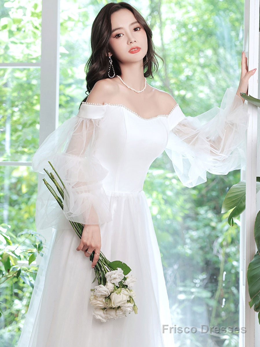 Simple White Tulle Long Prom Dress, White Tulle Formal Dress Secondary image