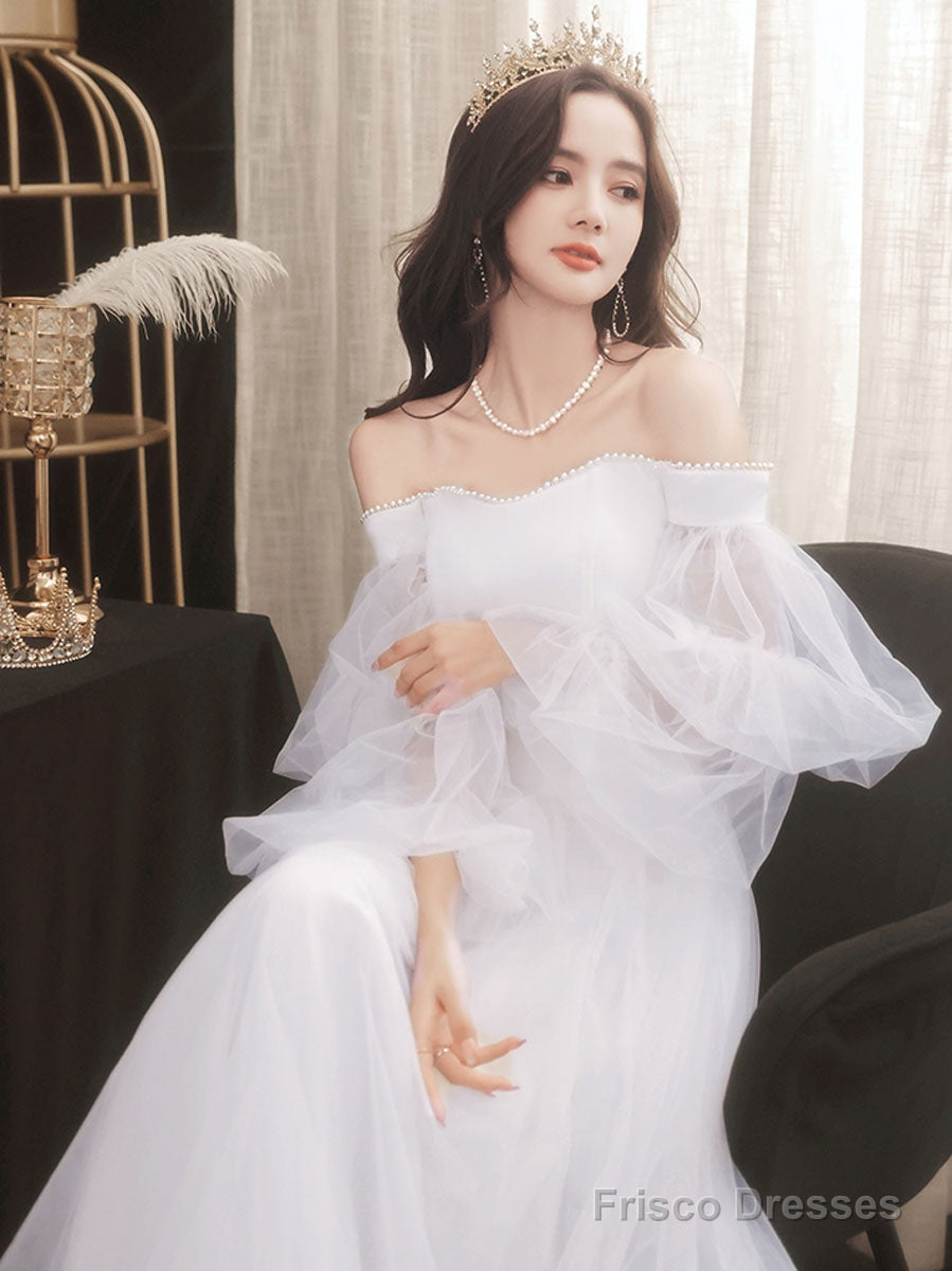 Simple White Tulle Long Prom Dress, White Tulle Formal Dress