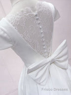 Simple White V Neck Lace Short Prom Dress, White Bridesmaid Dress