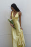 Simple Yellow A-Line Long Prom Dress For Party&Guest-V Neck Satin Beautiful Backless Formal Evening Dress