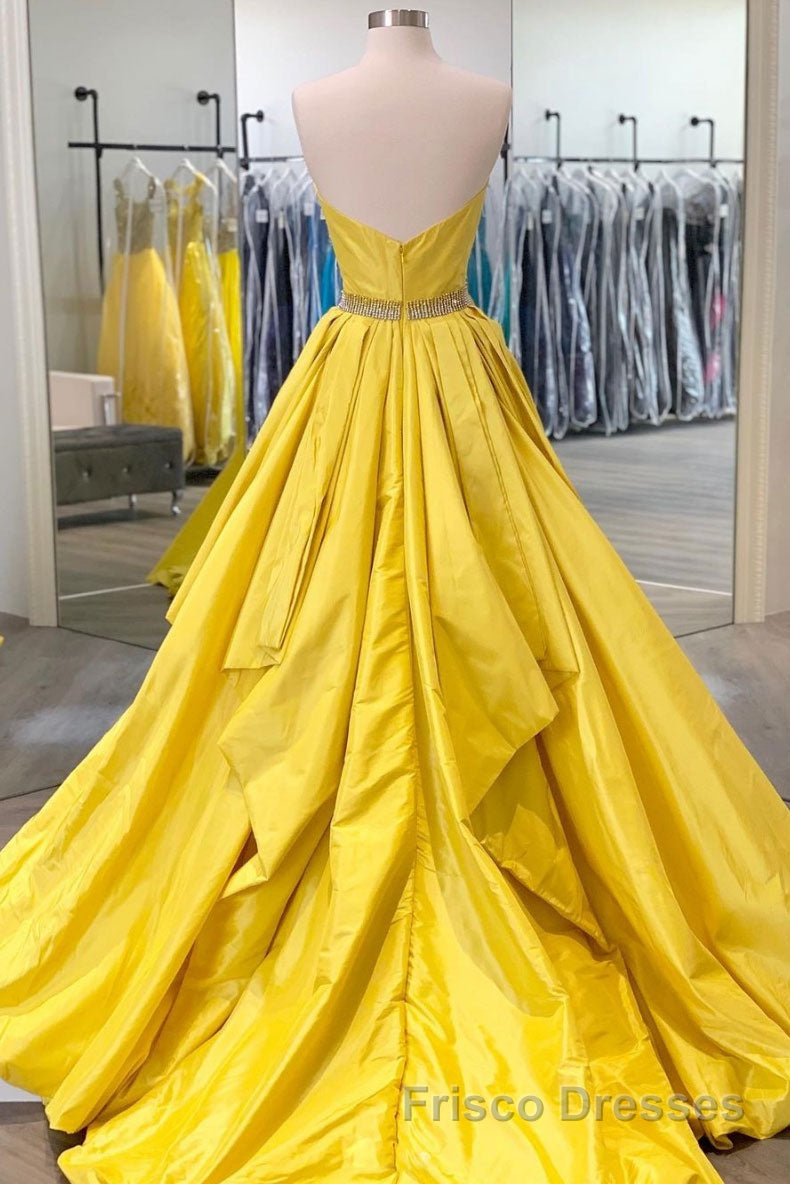 Simple yellow satin long Formal Prom Dresses yellow evening Dresses Secondary image
