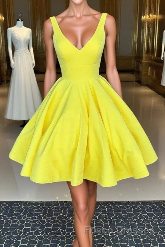 Simple yellow short Formal Prom Dresses, yellow homecoming Dresses