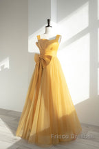 Simple Yellow Tulle Long Formal Prom Dress, Yellow Tulle Formal Dress