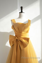 Simple Yellow Tulle Long Formal Prom Dress, Yellow Tulle Formal Dress