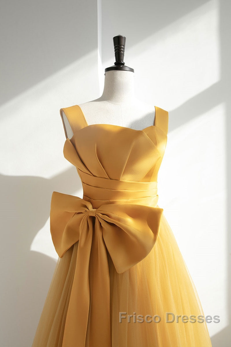 Simple Yellow Tulle Long Formal Prom Dress, Yellow Tulle Formal Dress