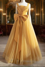Simple Yellow Tulle Long Formal Prom Dress, Yellow Tulle Formal Dress