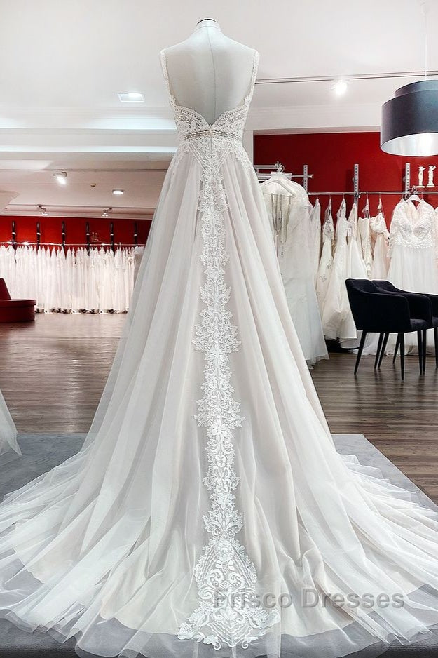 Simply Long A-line Tulle Lace Open Back Wedding Dress Secondary image