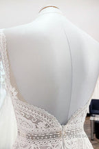 Simply Long A-line Tulle Lace Open Back Wedding Dress
