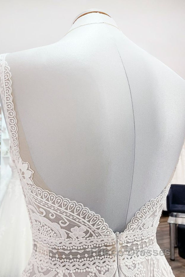 Simply Long A-line Tulle Lace Open Back Wedding Dress