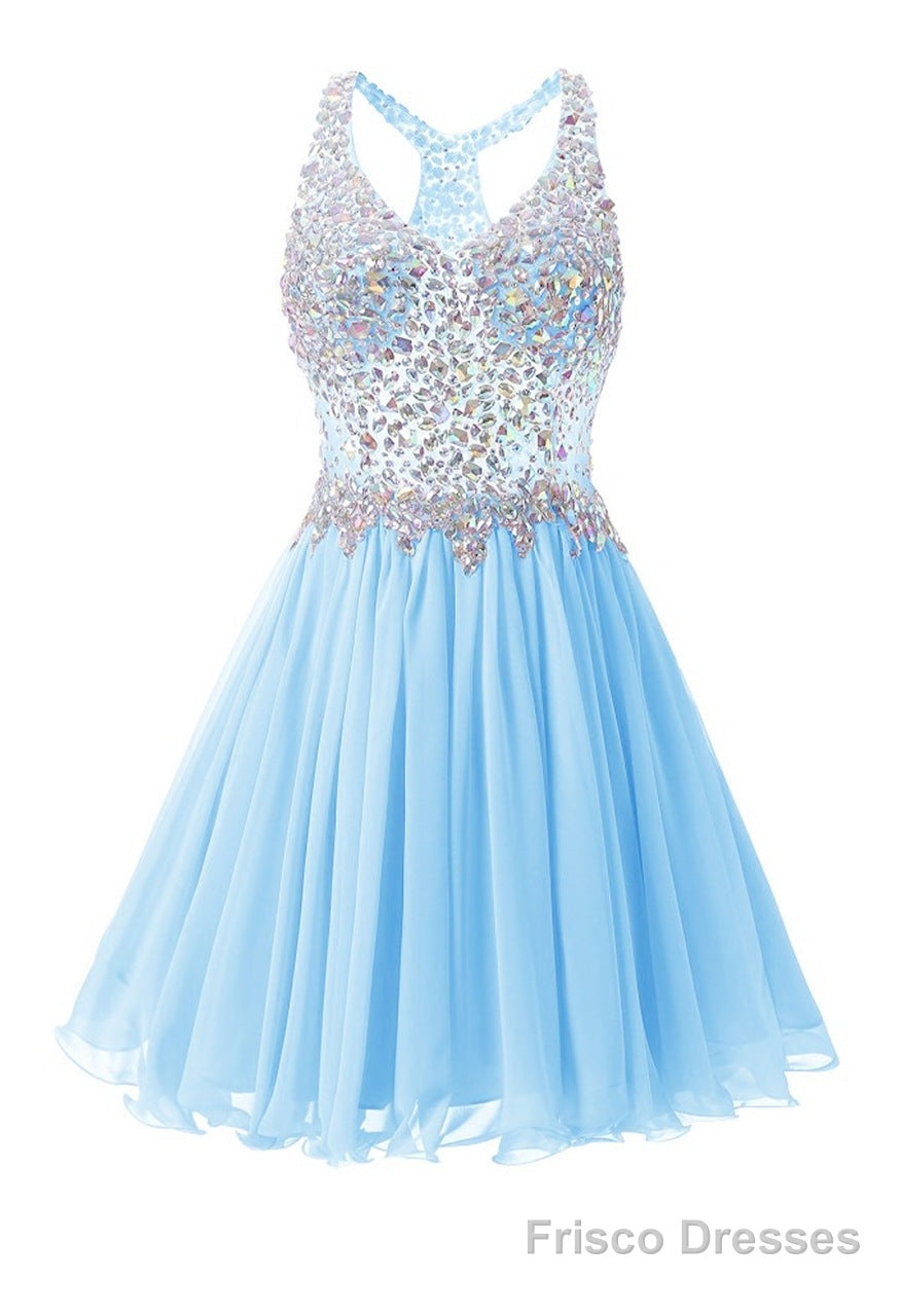 Sky Blue Chiffon Crystal Homecoming Dress Main image