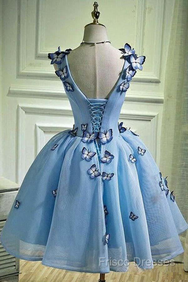 Sky Blue Homecoming Dress Butterfly Applique Short Formal Prom Dress