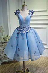 Sky Blue Homecoming Dresses Butterfly Applique Short Prom Dress