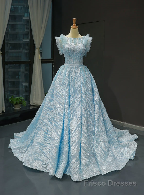 Sky Blue Lace Backless Bateau Haute Couture Quinceanera Prom Dress Main image