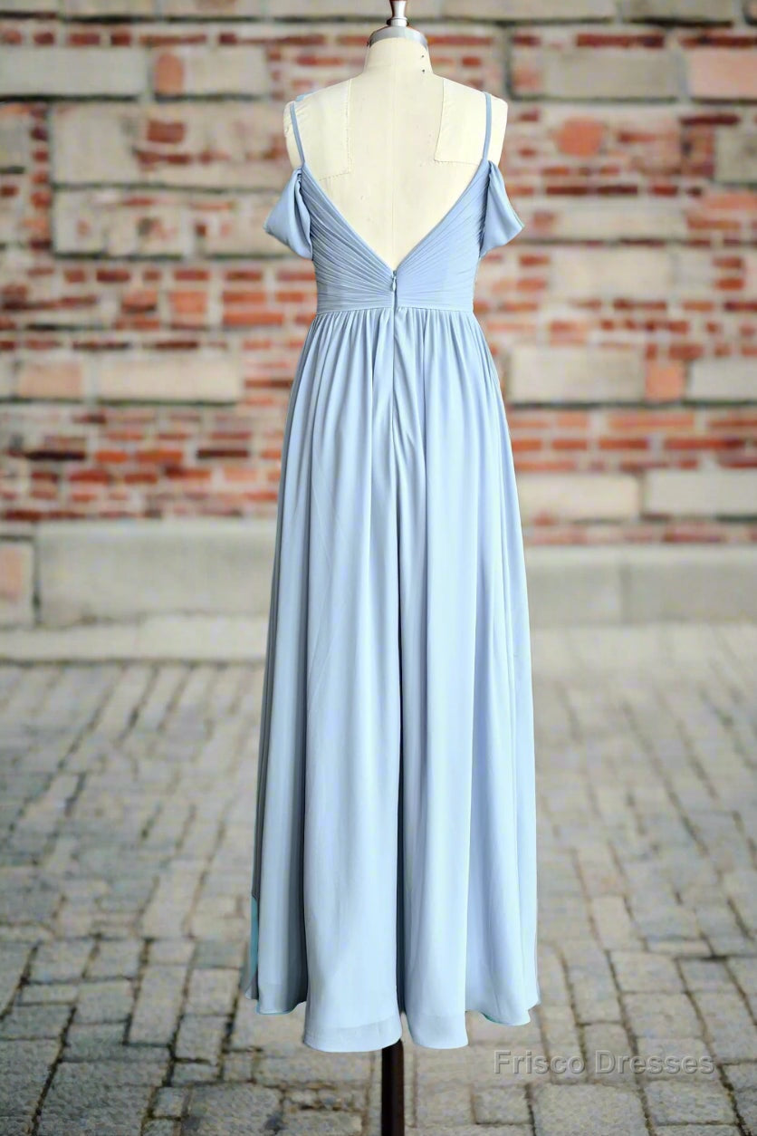 Sky Blue Off Shoulder Spaghetti Strap Sweetheart Chiffon Bridesmaid Dresses