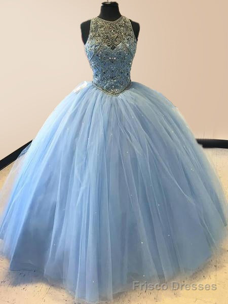 Sky Blue Quinceanera Dress Beaded Junior Prom Dress