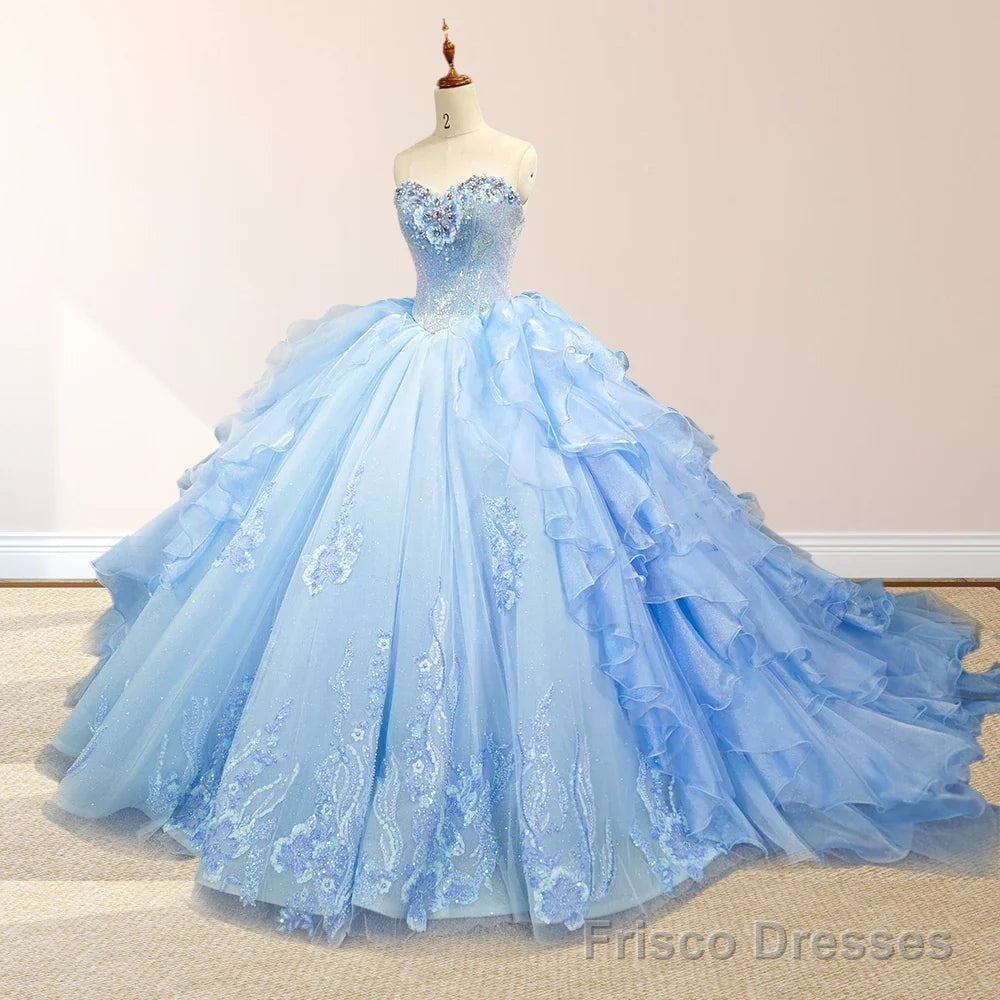 Sky Blue Quinceanera Dress with Pleats and Flowers Main image