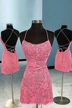 Sky Blue Short Tight Homecoming Dress with Lace Beading