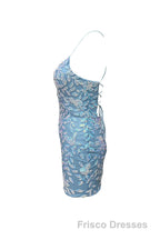Cute Bodycon V Neck Blue Lace Homecoming Dress