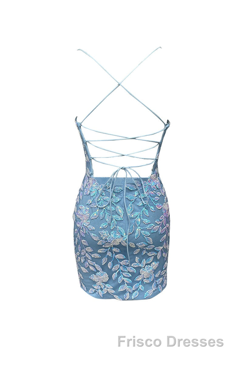 Cute Bodycon V Neck Blue Lace Homecoming Dress Secondary image