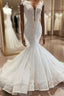 Sleeveless Beads Appliques Mermaid Wedding Dress Sheer Tulle V neck Tulle Bridal Gowns