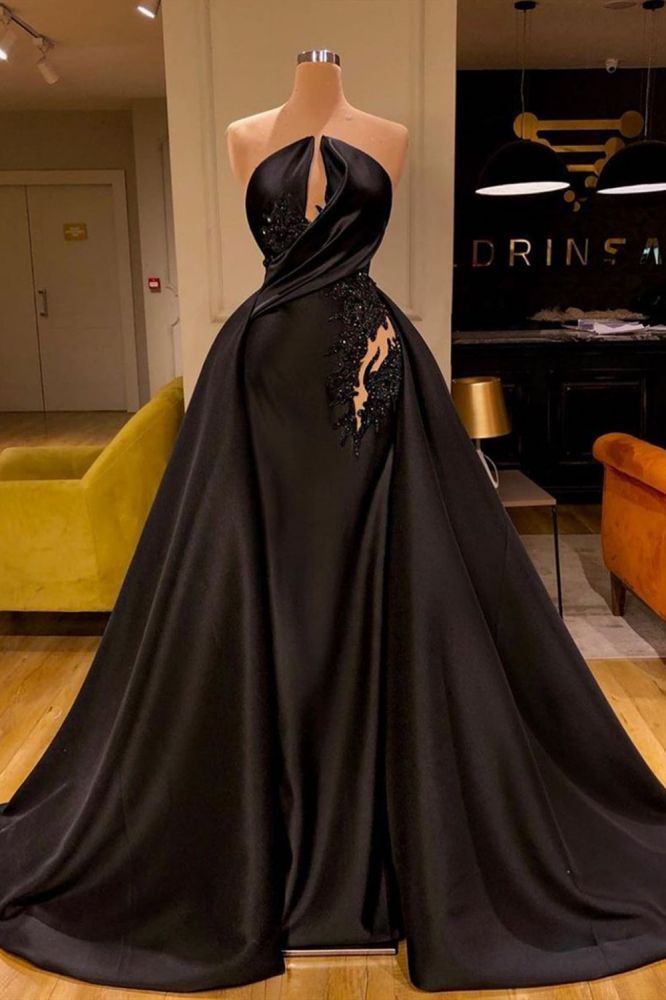 Sleeveless Black Evening Gowns Charming Mermaid Sweep Train Main image