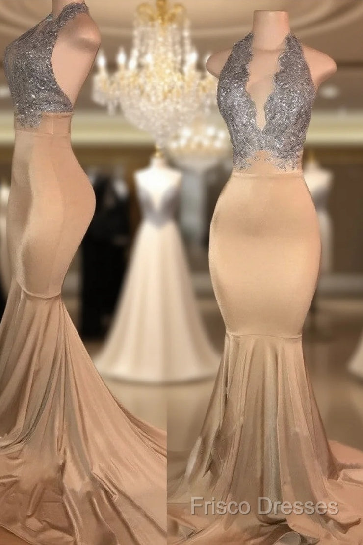 Sleeveless Mermaid Lace Halter Formal Prom Dress