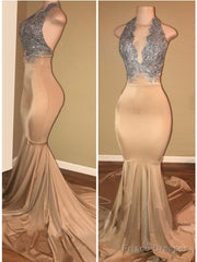 Sleeveless Mermaid Lace Halter Prom Dresses