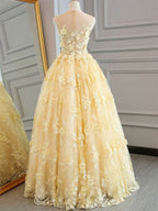 Sleeveless Pale Yellow Lace Sweetheart A-line Floor-length Prom Dress