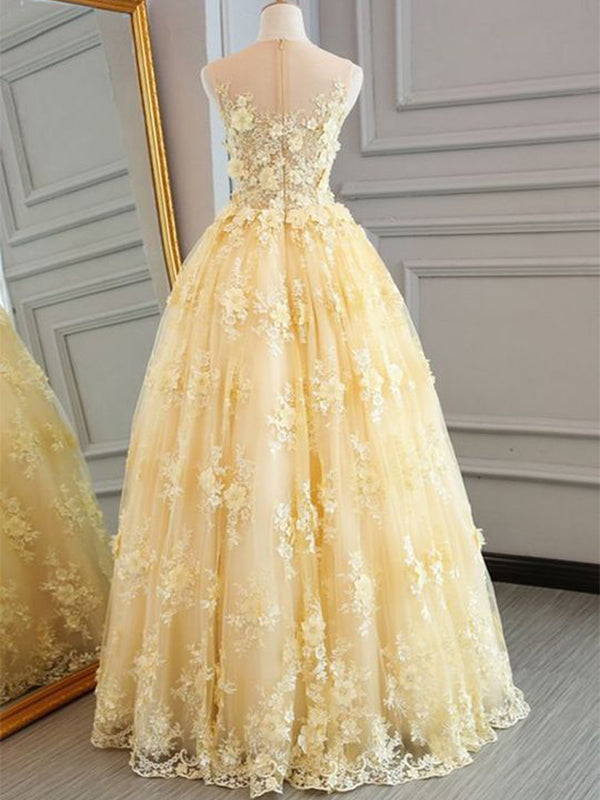 Sleeveless Pale Yellow Lace Sweetheart A-line Floor-length Prom Dress