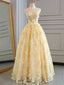 Sleeveless Pale Yellow Lace Sweetheart A-line Floor-length Prom Dress