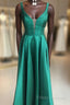 Sleeveless Satin Sweep Train Formal Prom Dress