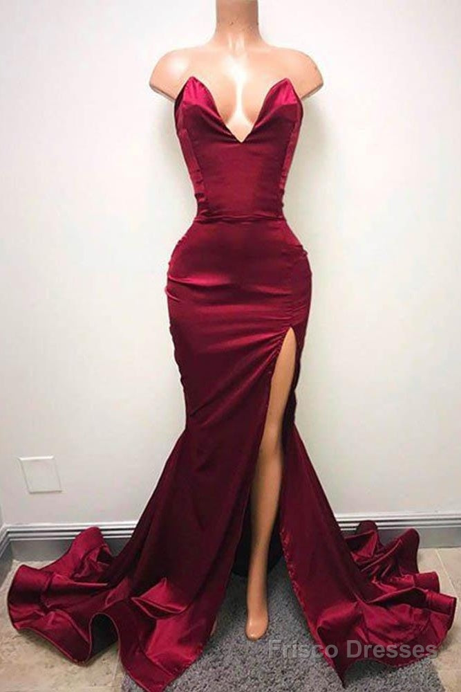 Sleeveless Sweetheart Front-Split Chic Sweep-Train Prom Party Gowns Main image