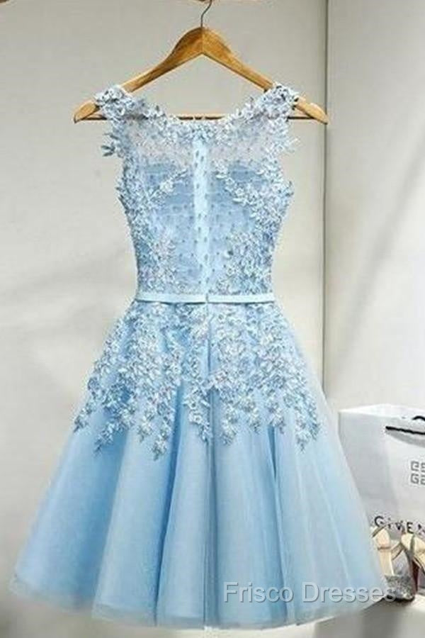 Sleeveless Tulle Homecoming Dress Short Formal Prom Dress With Lace Appliques Secondary image