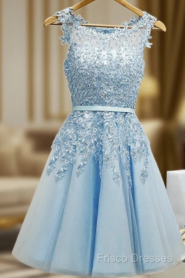 Sleeveless Tulle Homecoming Dress Short Formal Prom Dress With Lace Appliques Main image