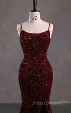 Slim Burgundy Shimmery Open Back Formal Formal Prom Evening Dress