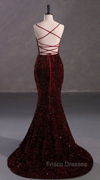Slim Burgundy Shimmery Open Back Formal Formal Prom Evening Dress