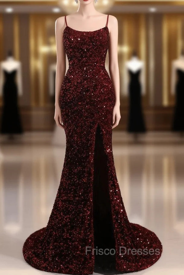 Slim Burgundy Shimmery Open Back Formal Formal Prom Evening Dress Main image