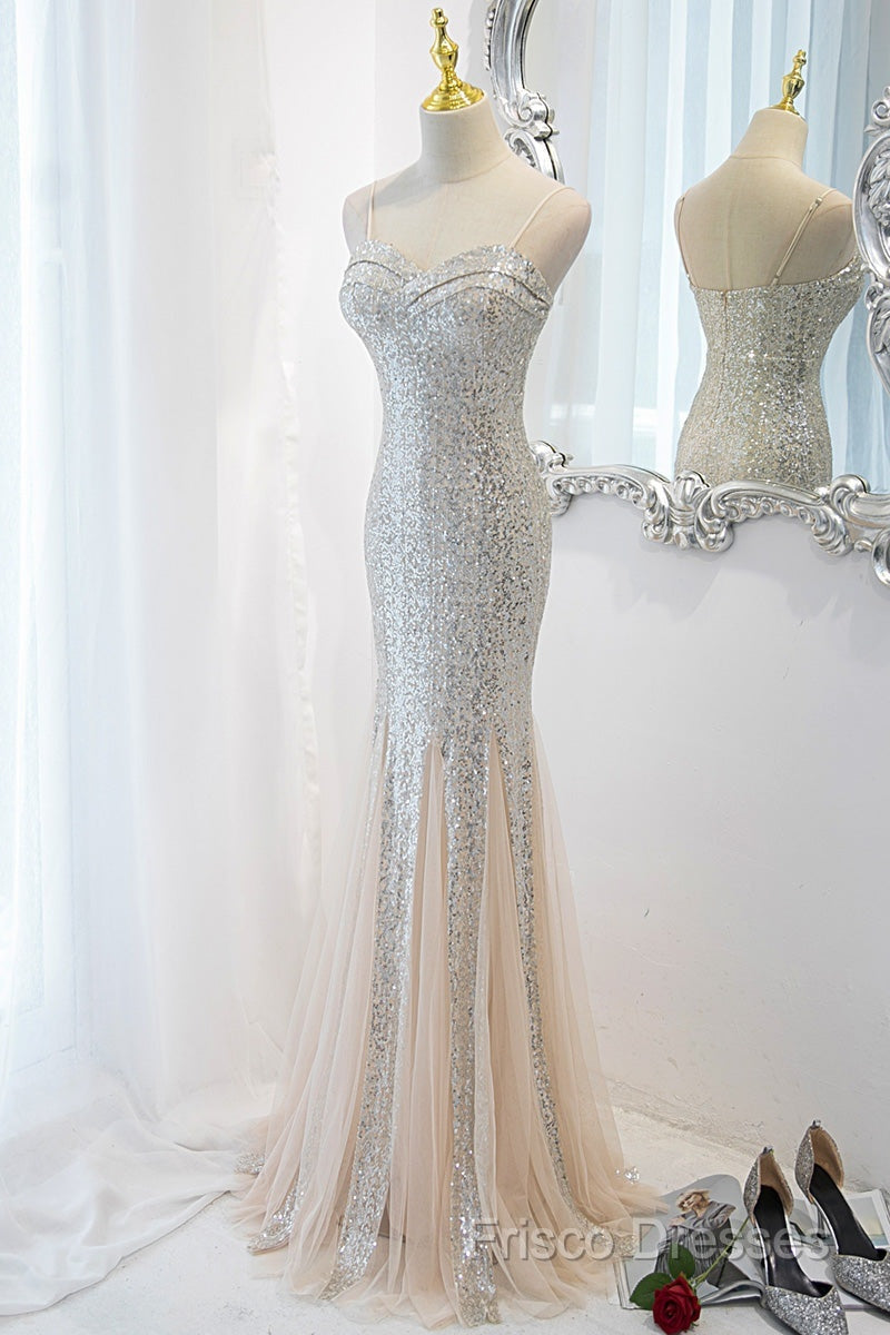 Sliver Sequins Mermaid Straps Long Formal Gown Formal Prom Dress, Long Party Dress Formal Dress Secondary image