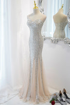 Sliver Sequins Mermaid Straps Long Formal Gown Formal Prom Dress, Long Party Dress Formal Dress