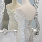 Sliver Sequins Mermaid Straps Long Formal Gown Formal Prom Dress, Long Party Dress Formal Dress