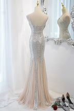 Sliver Sequins Mermaid Straps Long Formal Gown Formal Prom Dress, Long Party Dress Formal Dress