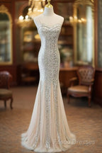 Sliver Sequins Mermaid Straps Long Formal Gown Formal Prom Dress, Long Party Dress Formal Dress