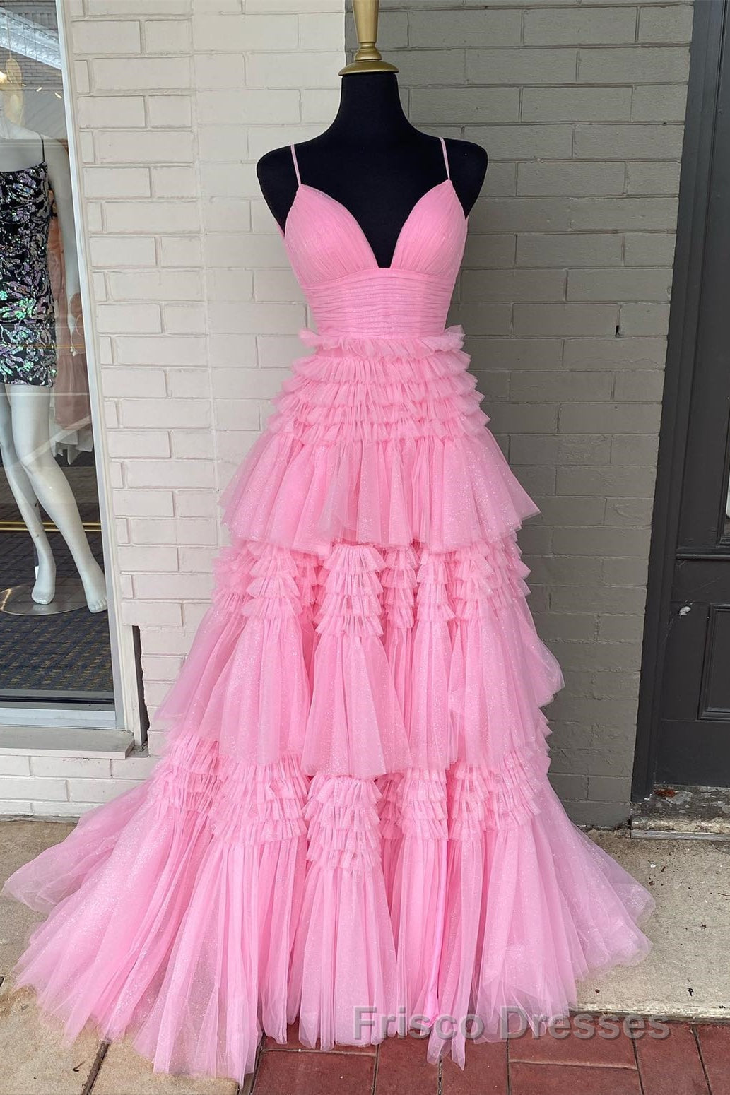 Princess Pink Tiered Layers Tulle Long Formal Prom Gown Secondary image