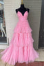 Princess Pink Tiered Layers Tulle Long Formal Prom Gown