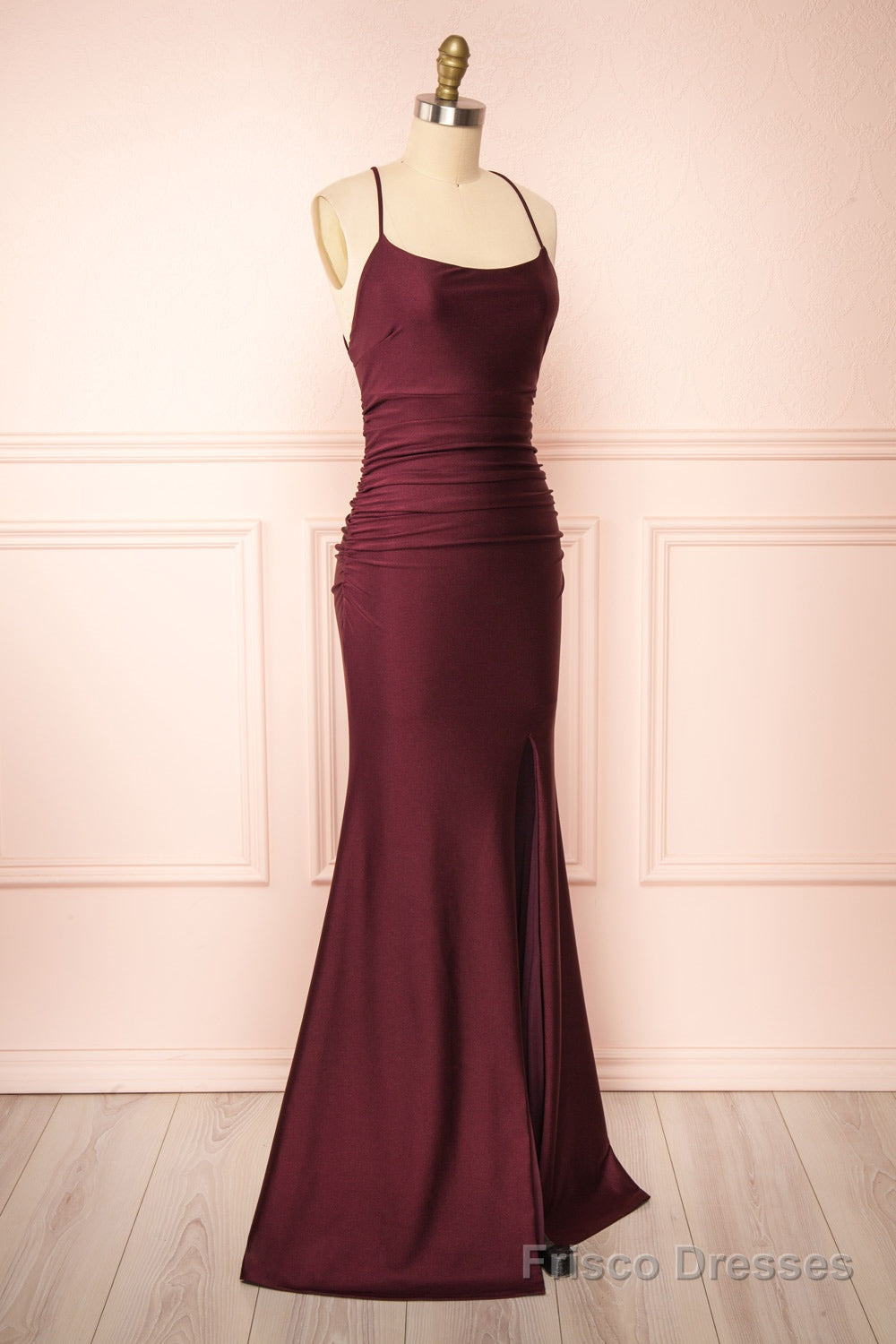 Burgundy Prom Dresses, Sheath/Column Scoop Neck Silk-like Satin Floor