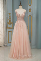 Spagehetti-Strap V-Neck Sleeveless Formal Prom Dress with Beading
