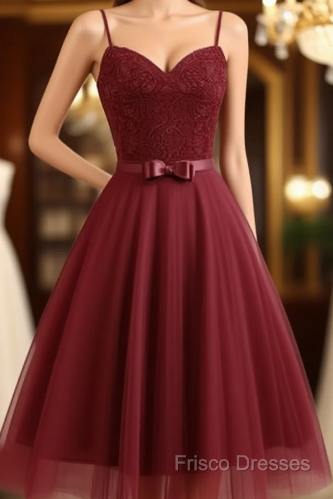 Spaghetti Lace Bow Swing Dress, Tulle Homecoming Dress