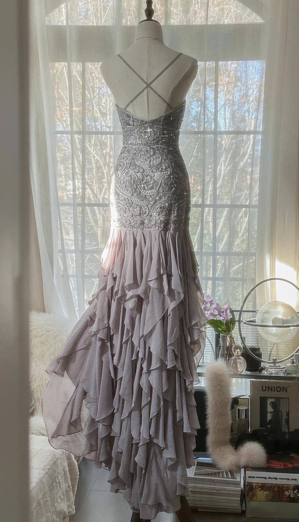 Elegant Purple Spaghetti Strap Appliques Bodycon Open Back Evening Dresses Chiffon Sequin Long Prom Dresses