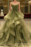 Spaghetti Strap Green A Line Long Formal Prom Dress Formal Gown Party Dress