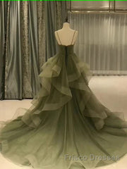 Spaghetti Strap Green A Line Long Formal Prom Dresses Formal Evening Gown Party Dresses